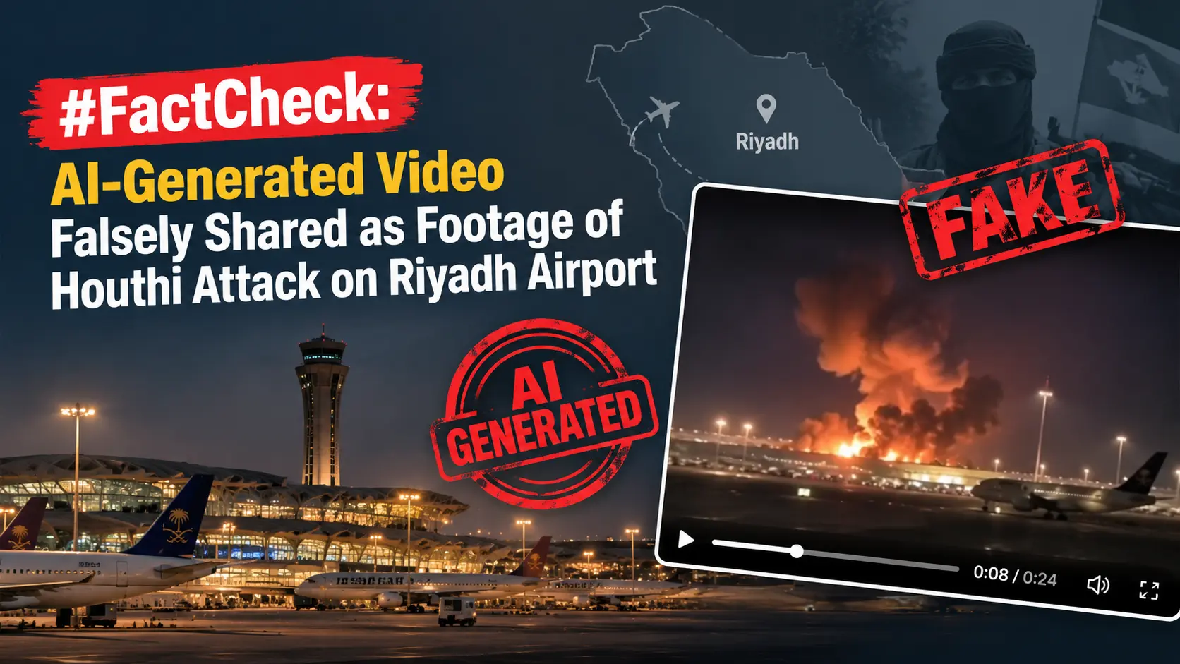 #FactCheck: AI-Generated Video Falsely Shared as Footage of Houthi Attack on Riyadh Airport