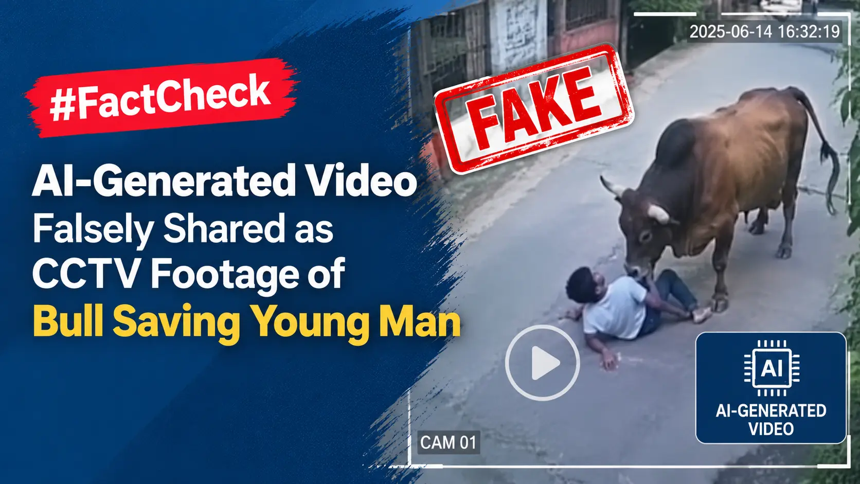 #FactCheck: AI-Generated Video Falsely Shared as CCTV Footage of Bull Saving Young Man