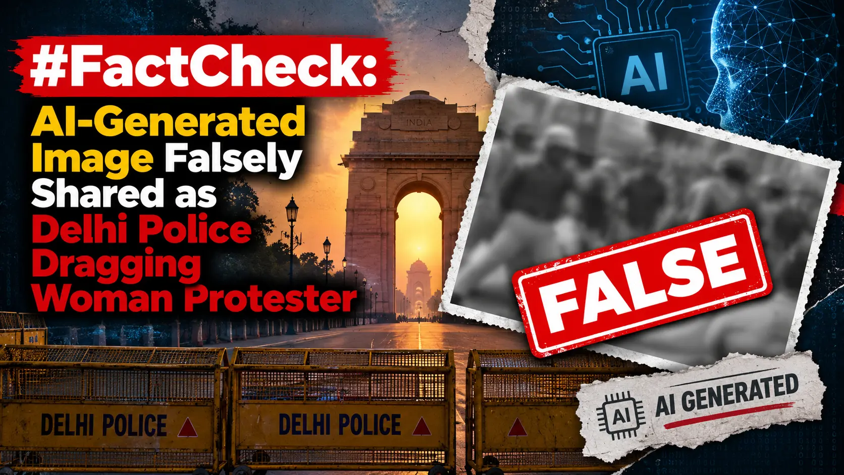 #FactCheck: AI-Generated Image Falsely Shared as Delhi Police Dragging Woman Protester