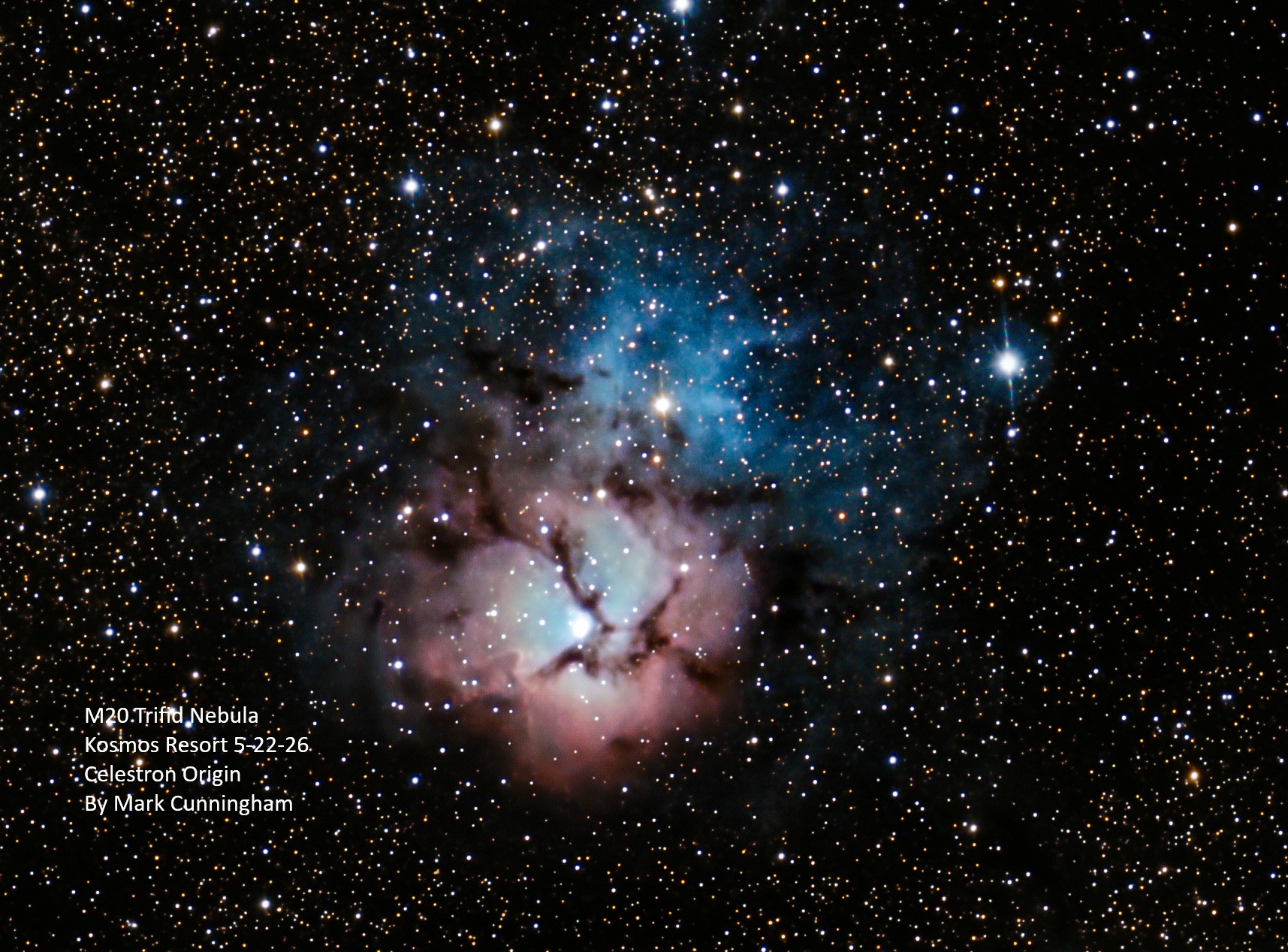 The M20 Trifid Nebula photographed from Kosmos by Mark Cunningham