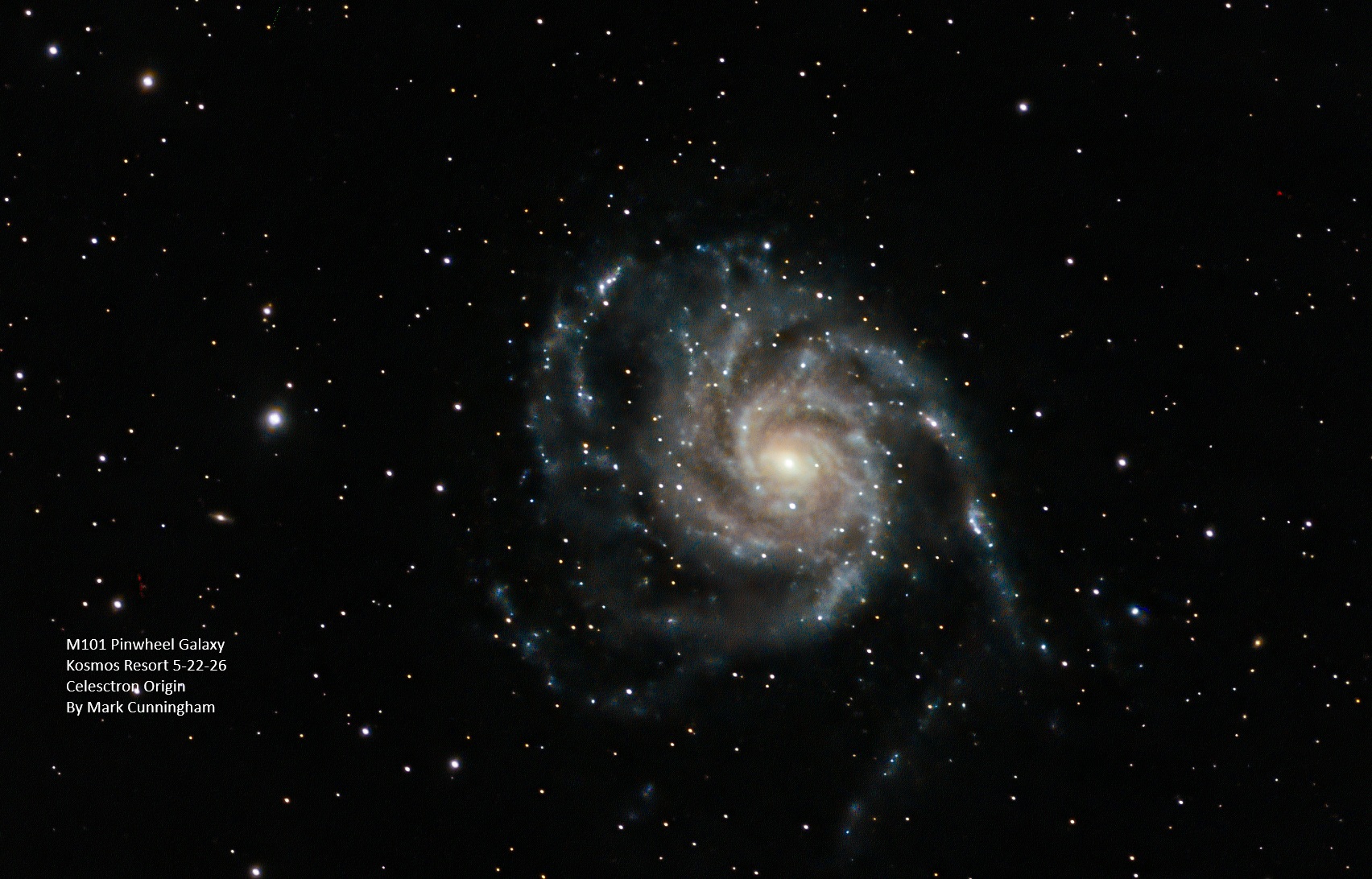 The M101 Pinwheel Galaxy photographed from Kosmos by Mark Cunningham