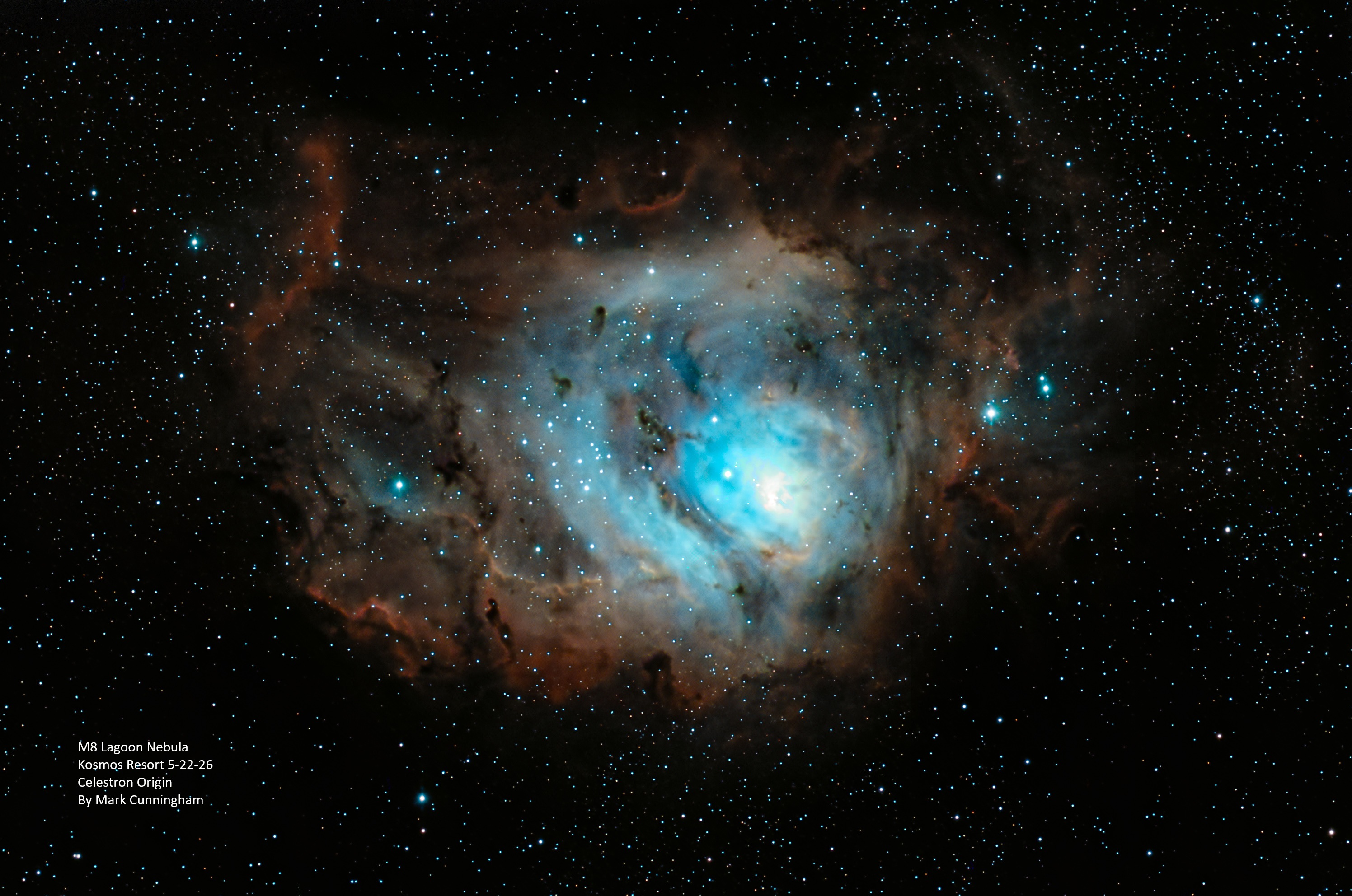 The M8 Lagoon Nebula photographed from Kosmos by Mark Cunningham