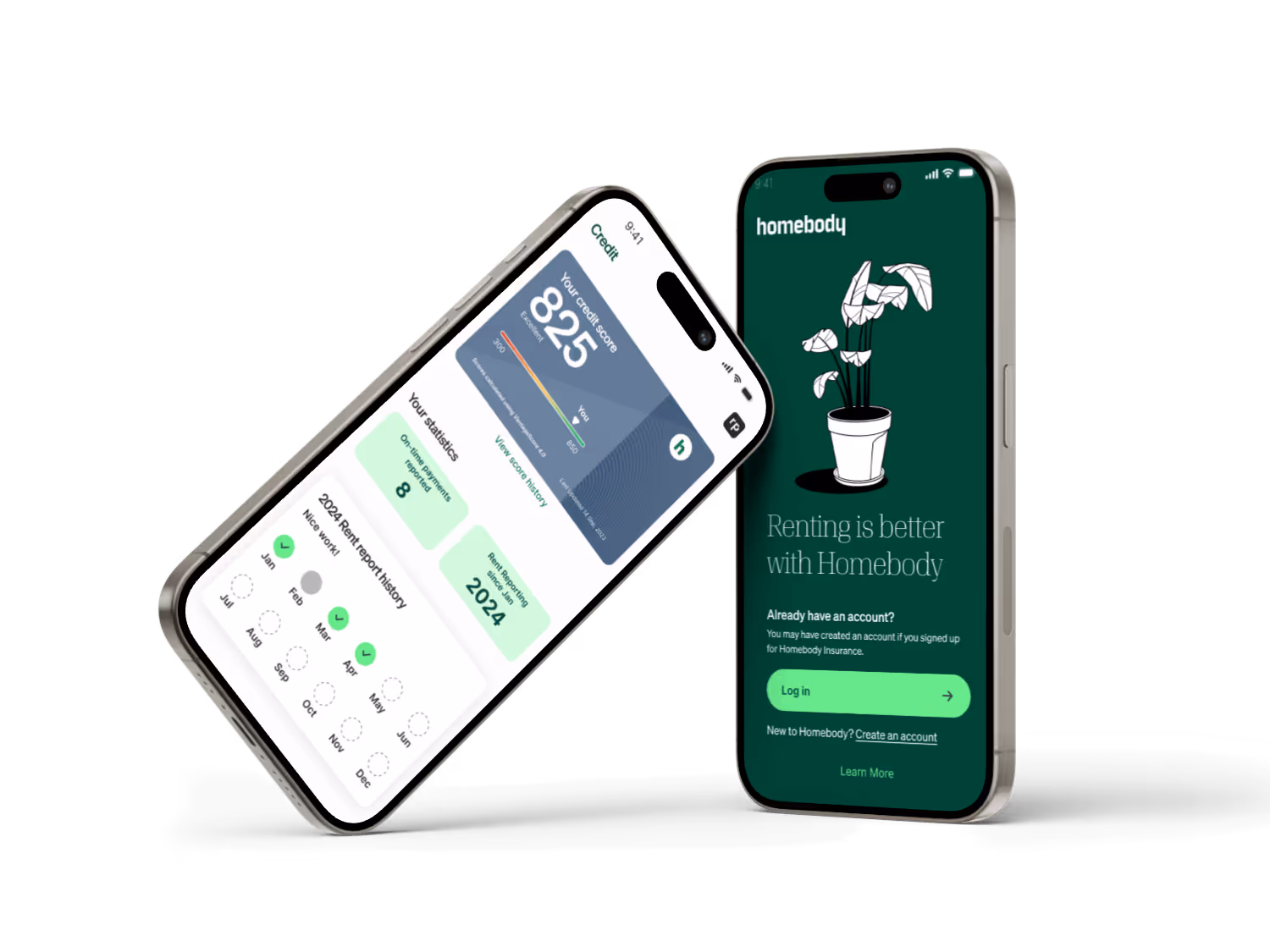 Two smartphones showing the Homebody app interface