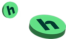 3d render of 2 green coins with a dark green Homebody h on them falling 