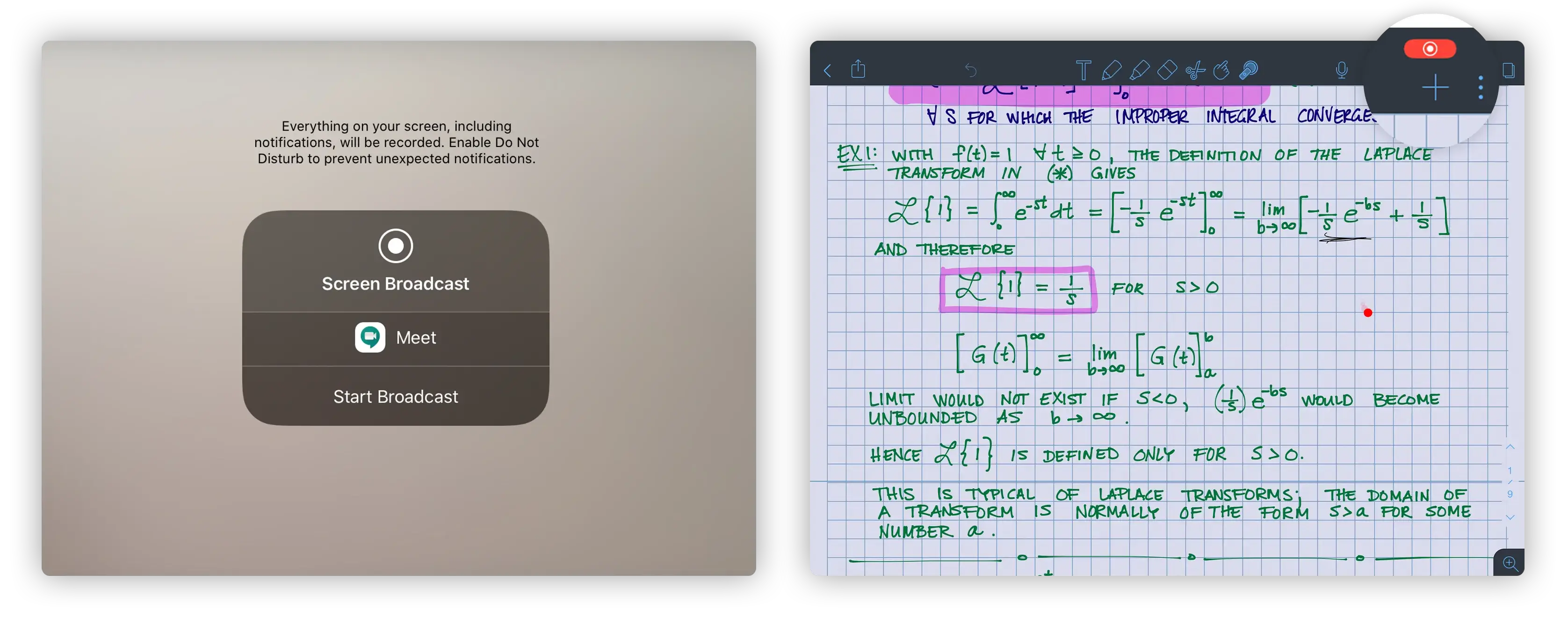 Broadcasting Notability on an iPad