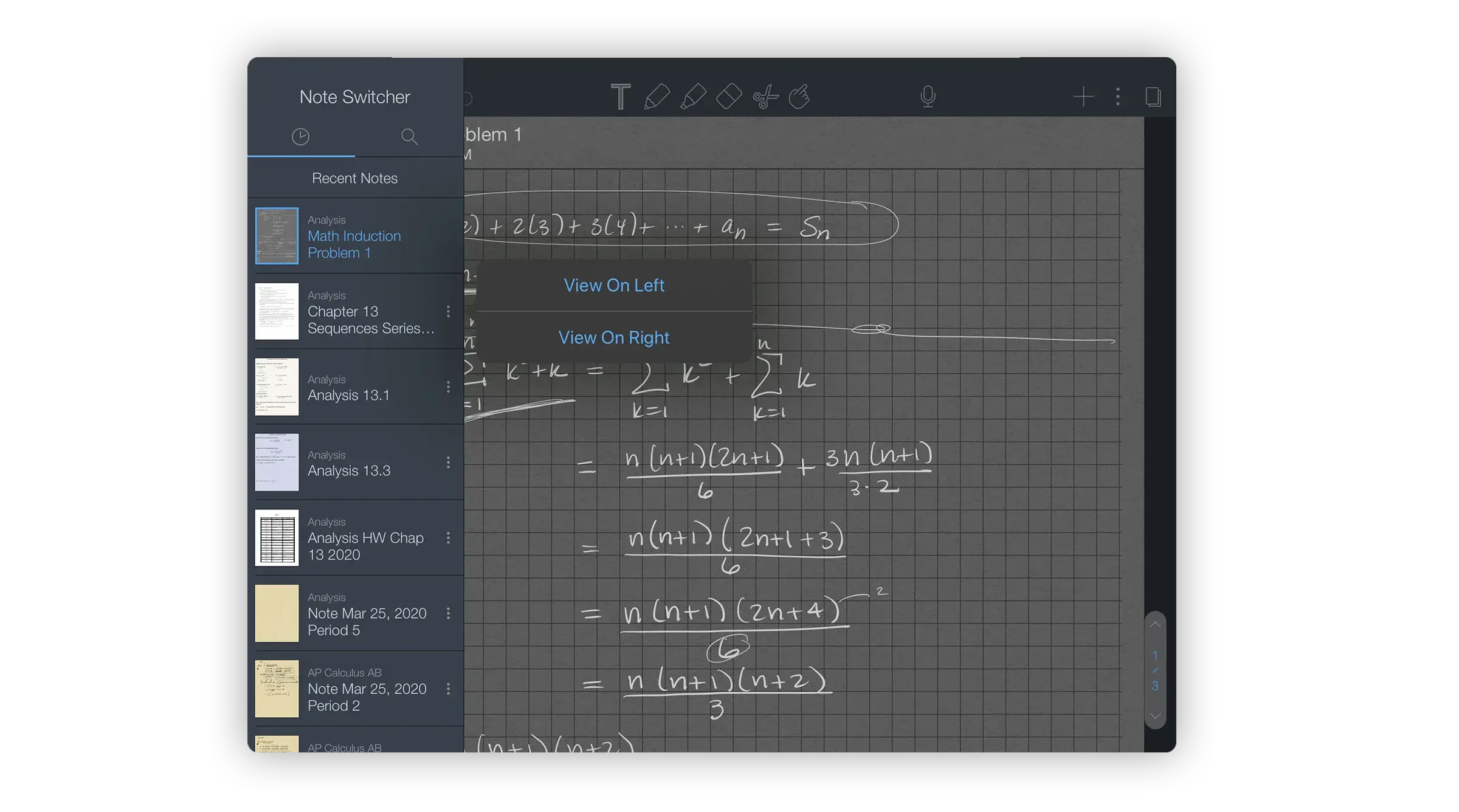 Swipe from the left to open Note Switcher and tap on the 3 dots (or drag and drop) to choose to where you want to view your second note