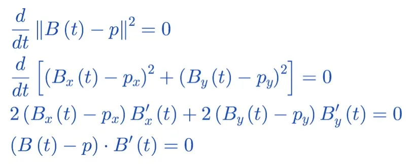 Equation 1: the critical points of the distance equation are found where its derivative is equal to zero.