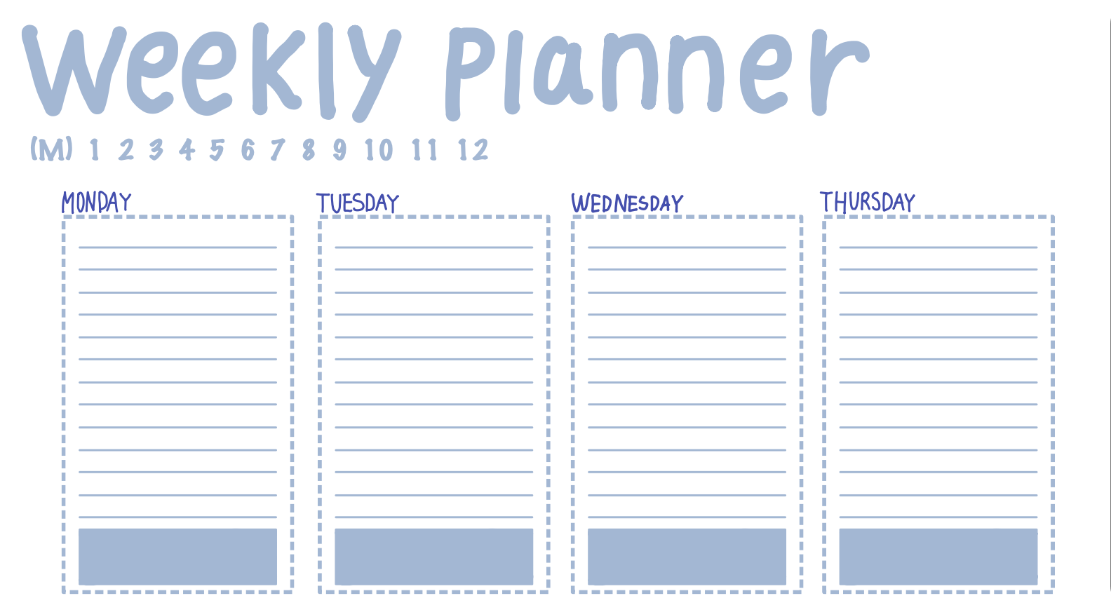A weekly planner digital template to write your tasks for every day of the week, available on Notability.