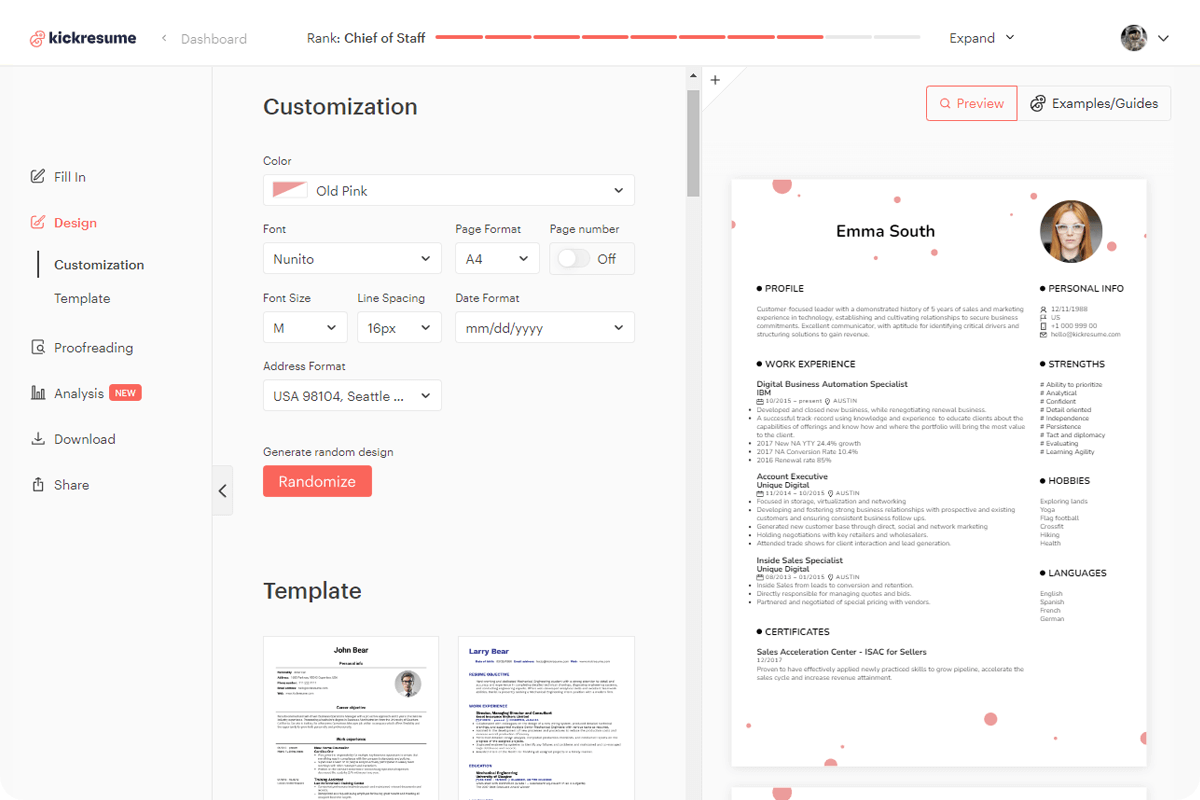 Kickresume is an AI-powered resume builder.