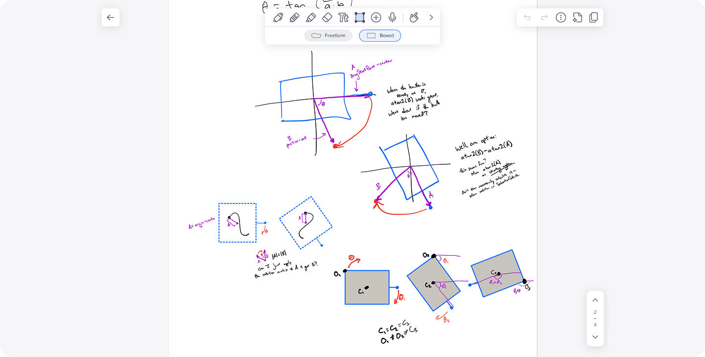 A screenshot of a note in Notability from our engineers using Notability to draw system diagrams, data floss, vectors, and object movement and placement.