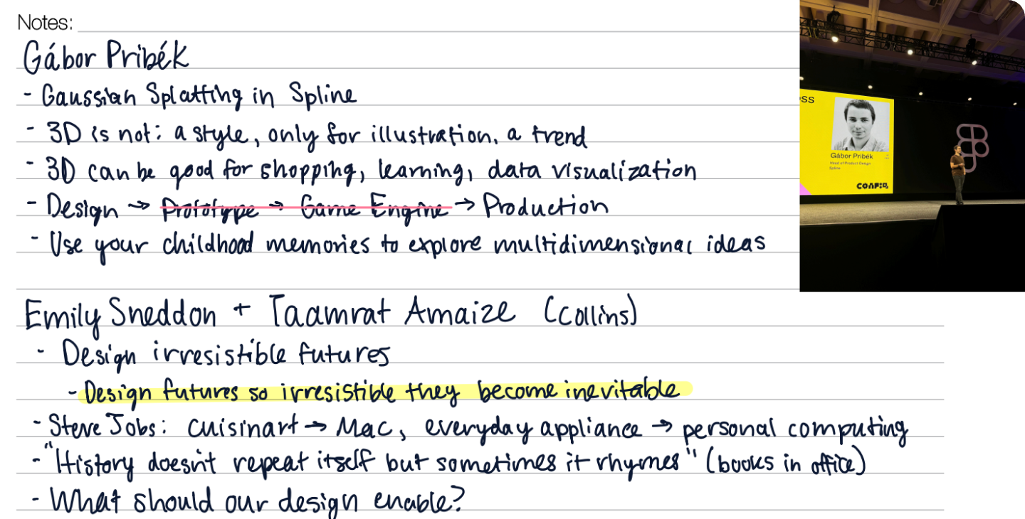 Designers can use Notability on their iPad to take handwritten notes, take photos of slides from design presentations, and add them into the note.