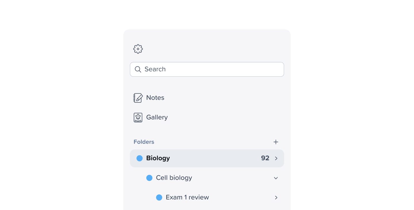 A screenshot of the library panel in Notability with nested folders organizing all the notes in a library.
