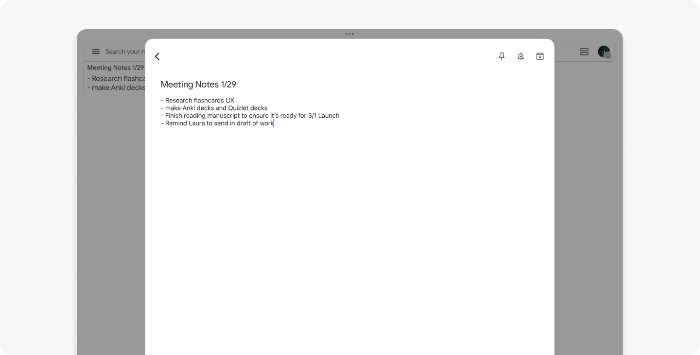 A screenshot of Google Keep, a note capture tool.