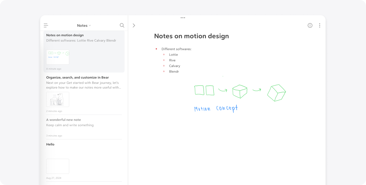 A screenshot of a note in Bear, a minimalist writing app.