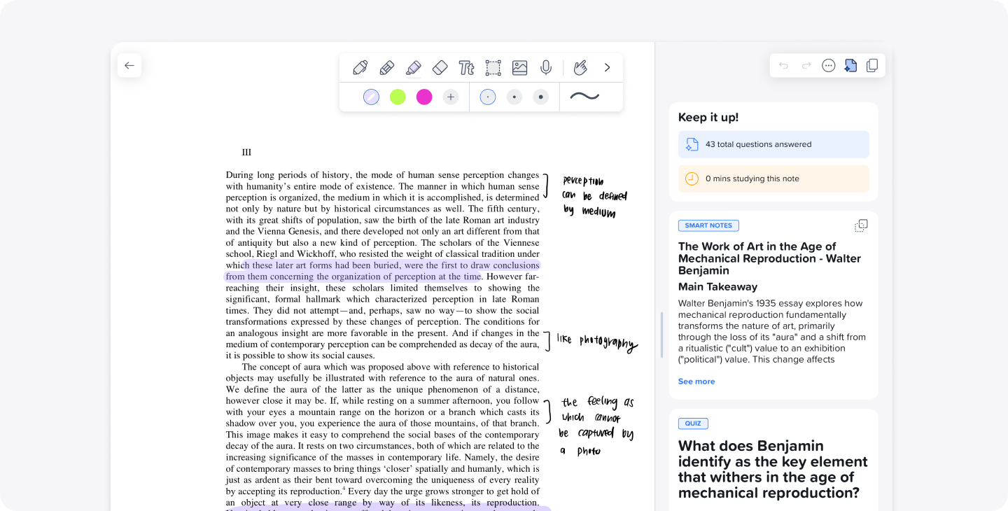 A screenshot of a note in Notability, a note-taking app that allows users to take handwritten notes, annotate PDFs, and study from personalized quizzes, summaries, and flashcards.