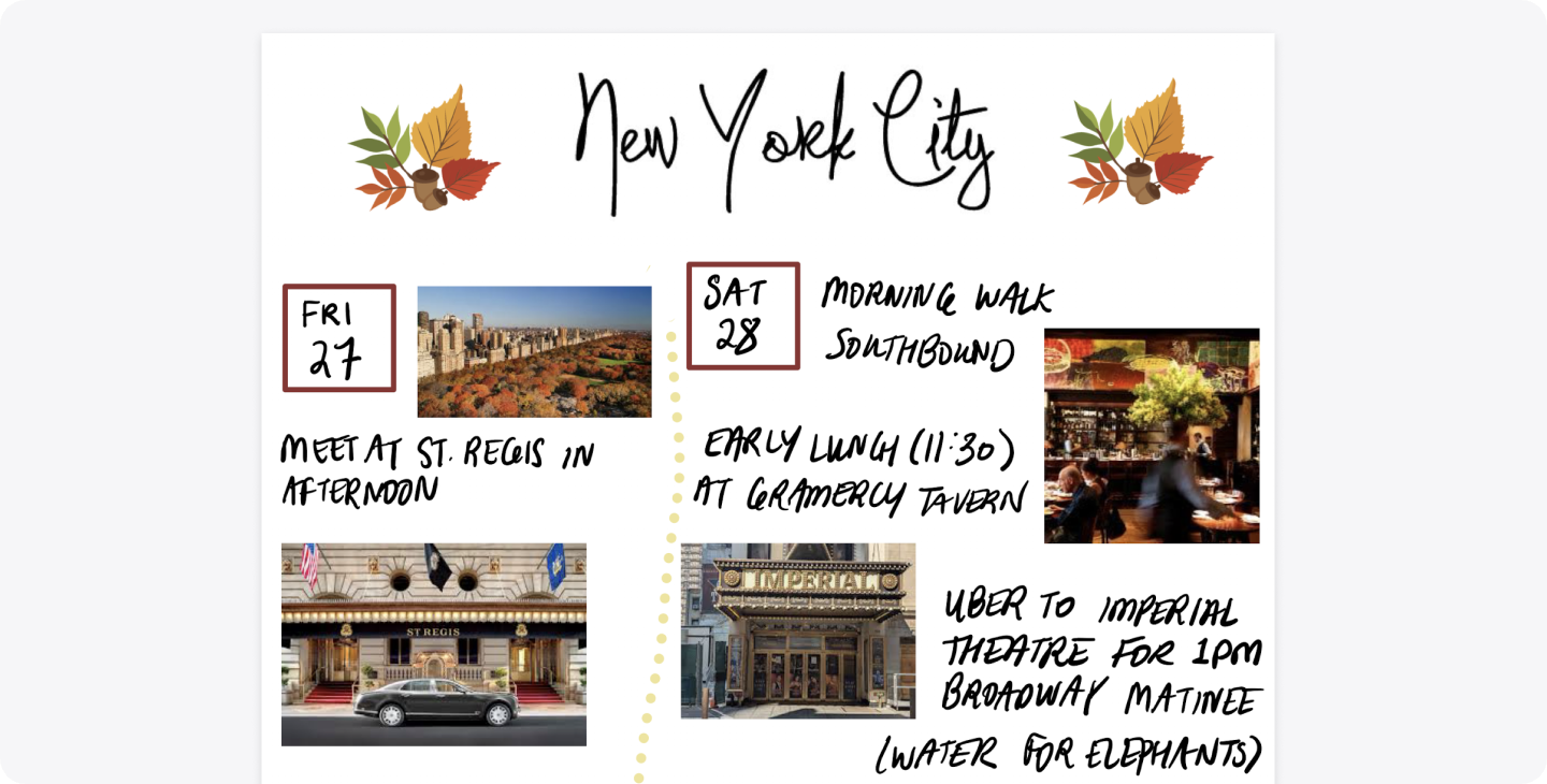A screenshot of a trip-planning note in Notability.