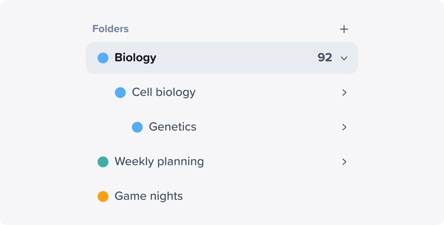 A close-up shot of the Folders system in Notability, allowing users to store folders within folders in their library.