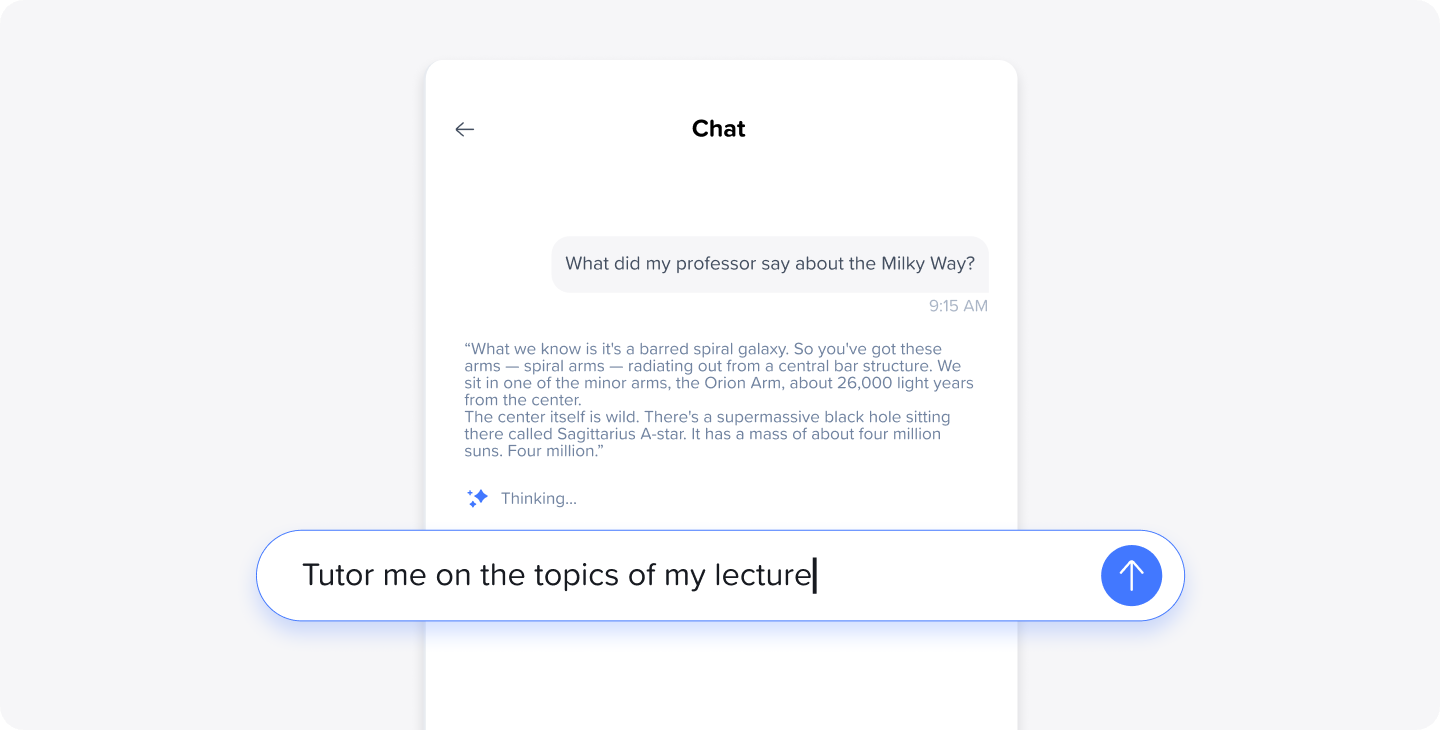 A close-up shot of the Chat With Your Notes feature in Notability, which allows users to ask Notability questions about the content of their notes.