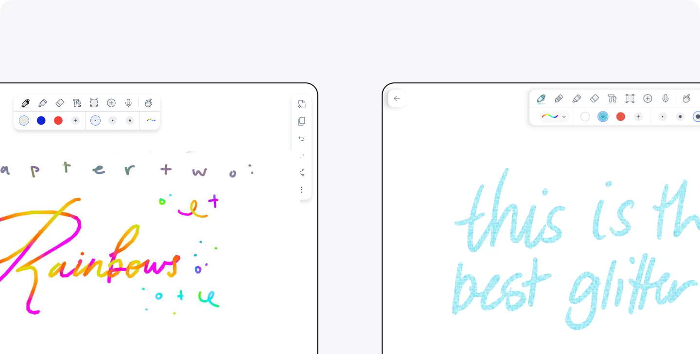 Notability's Android exclusive Rainbow + Glitter pens being used to create fun doodles and art