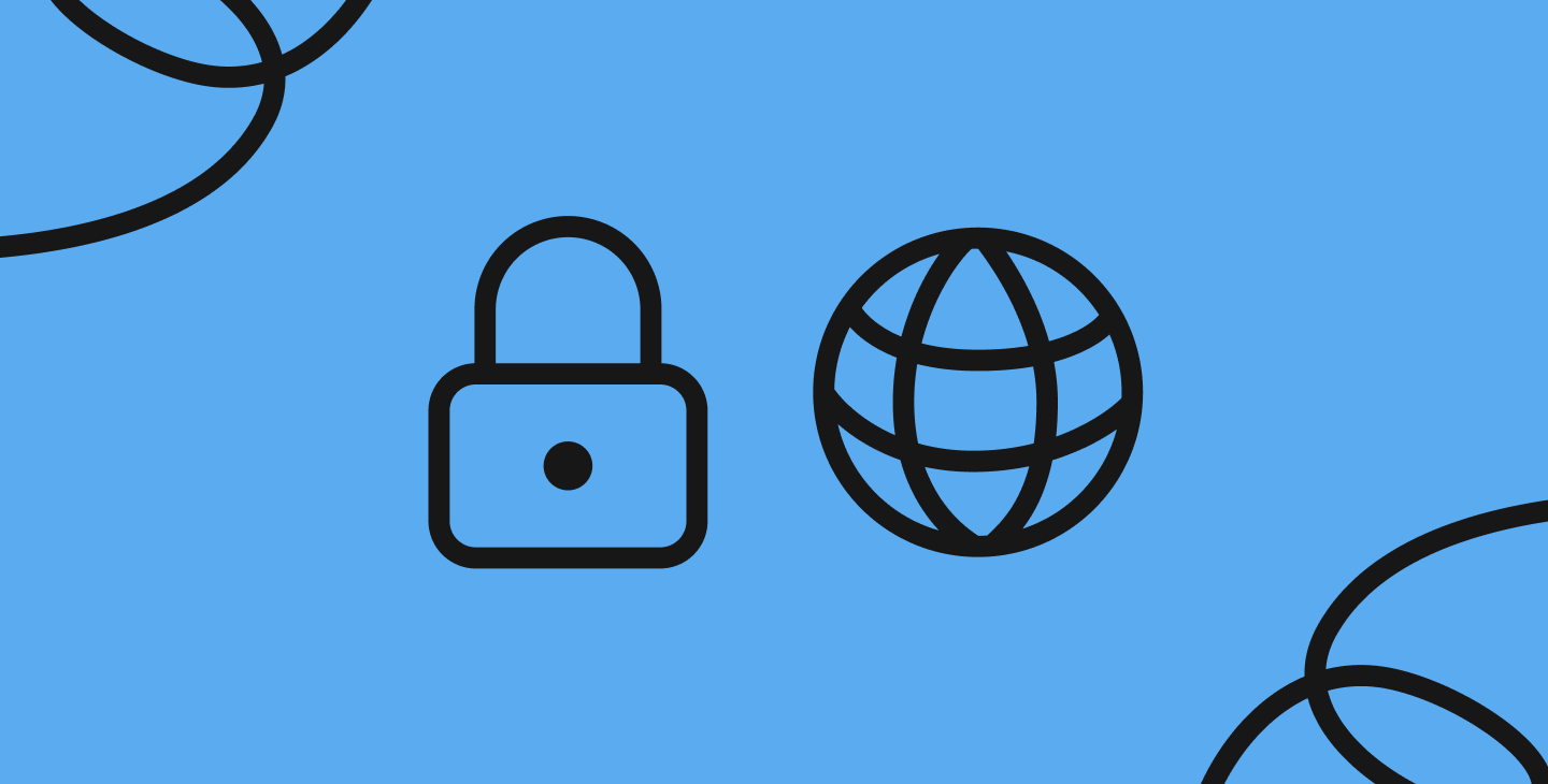 Padlock and globe icons on a blue background, representing data security in Notability with Microsoft Intune.