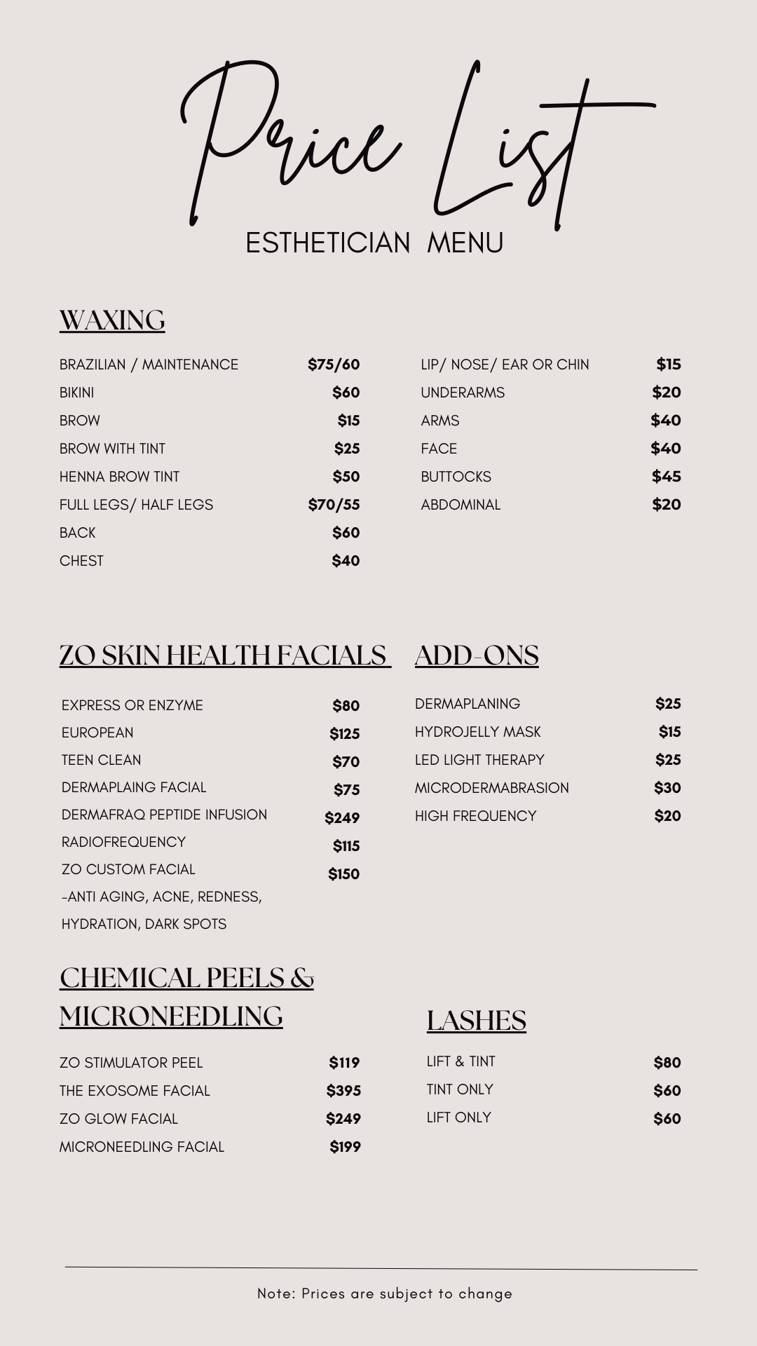 Esthetician Menu & Pricing at TruYou Aesthetics Maryville, TN