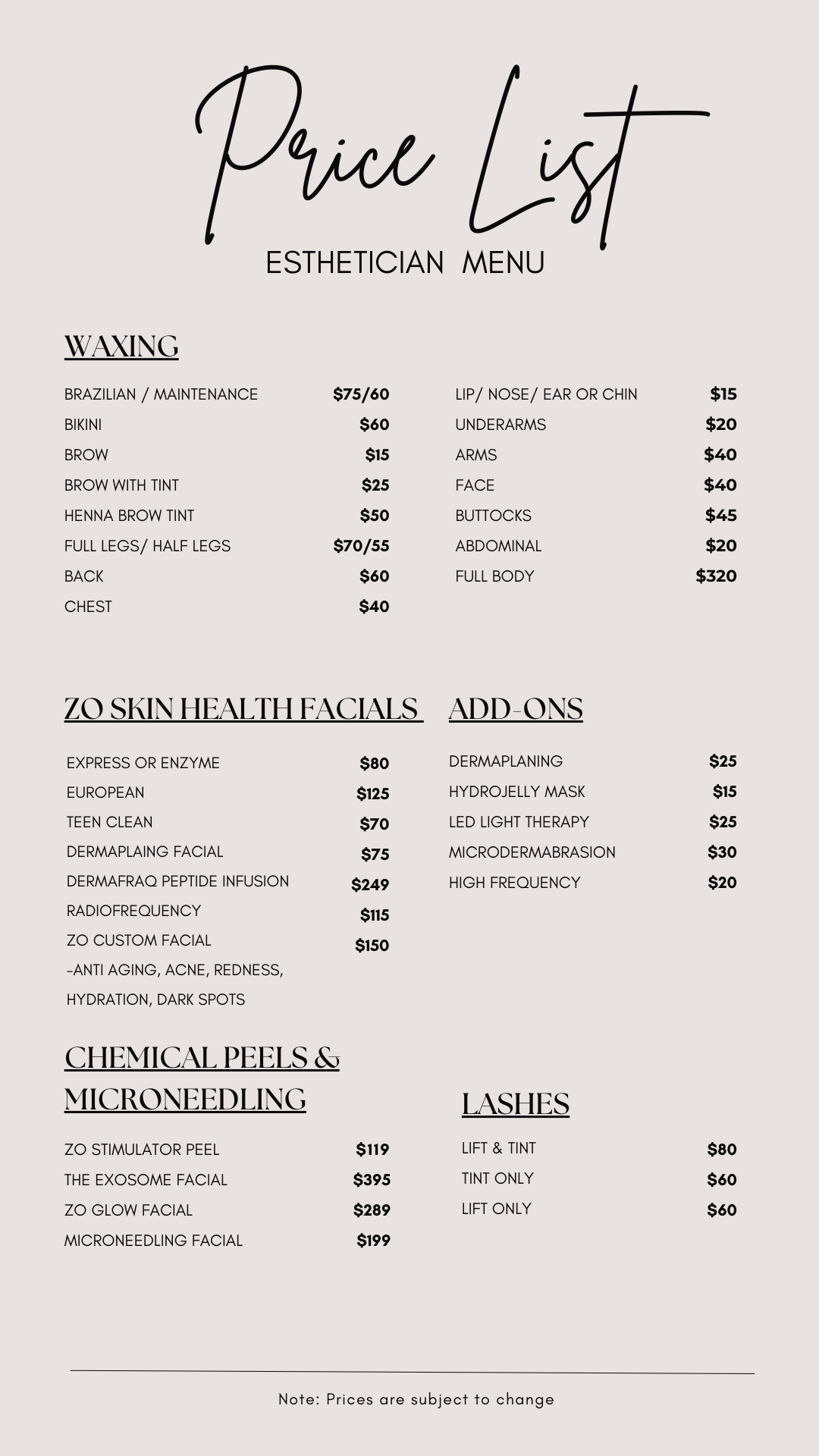 Esthetician Menu & Pricing at TruYou Aesthetics Maryville, TN