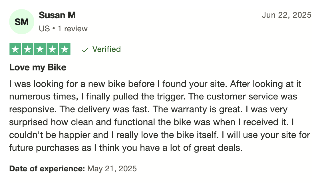 Screen shot of customer testimonial on Trustpilot describing a positive experience with Extend Product Protection