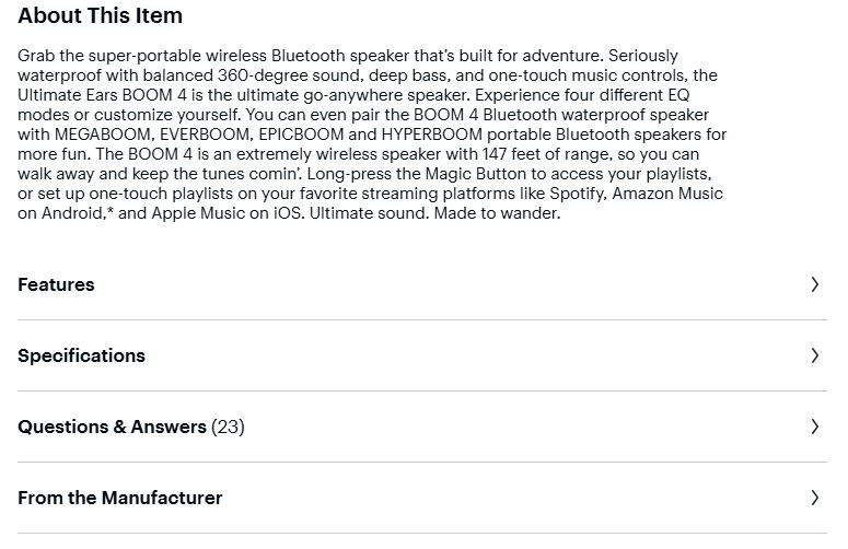 Screenshot of an "about this item" section on a product page. It includes an AI-written product summary to help consumers with their decision to purchase.