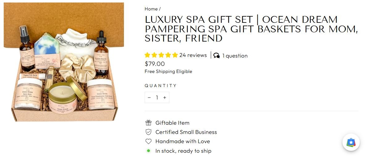 Screenshot of a bundled box of spa products for $79