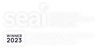 SEAI logo with text: Sustainable Energy Authority of Ireland, Winner 2023 Sustainability via Digital Technology Award.