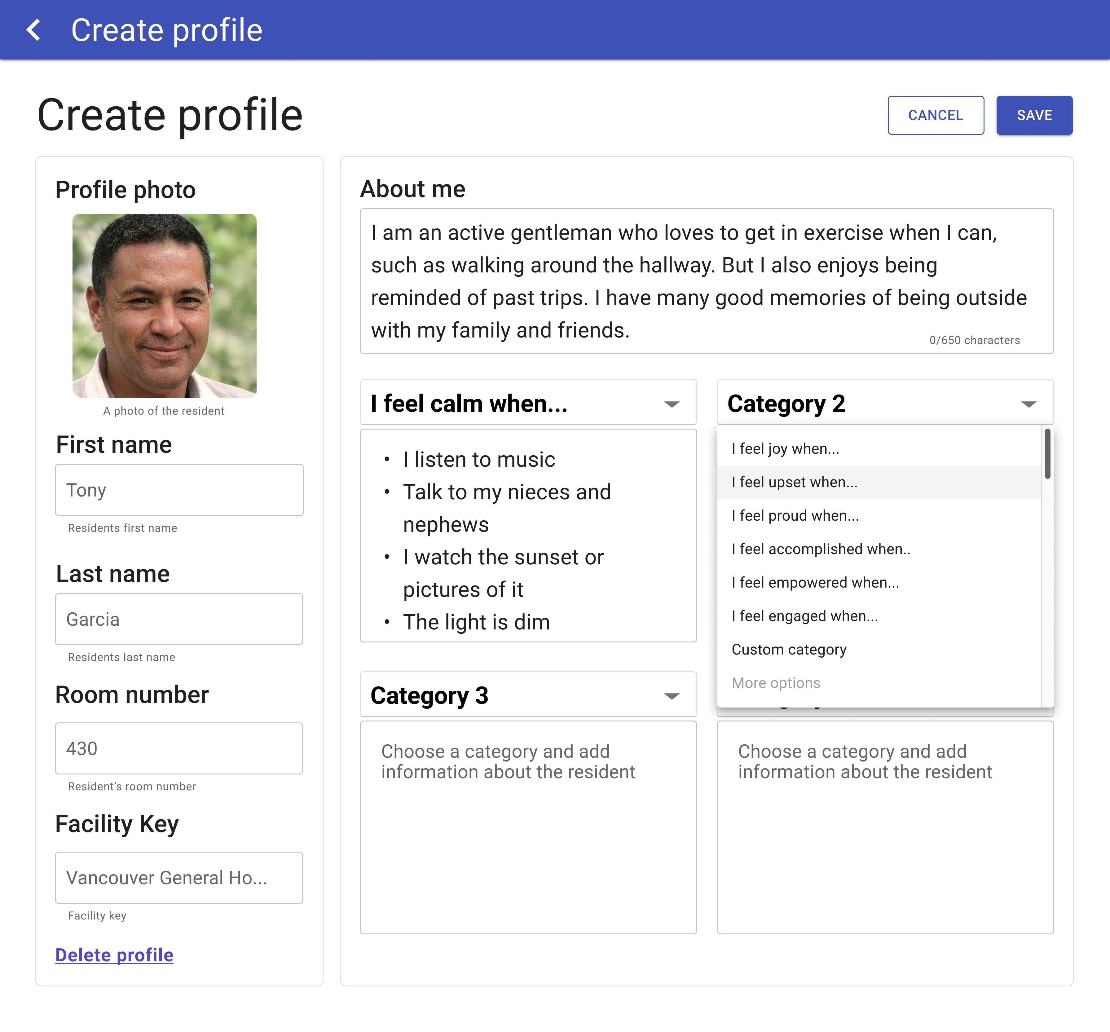 Create an account page