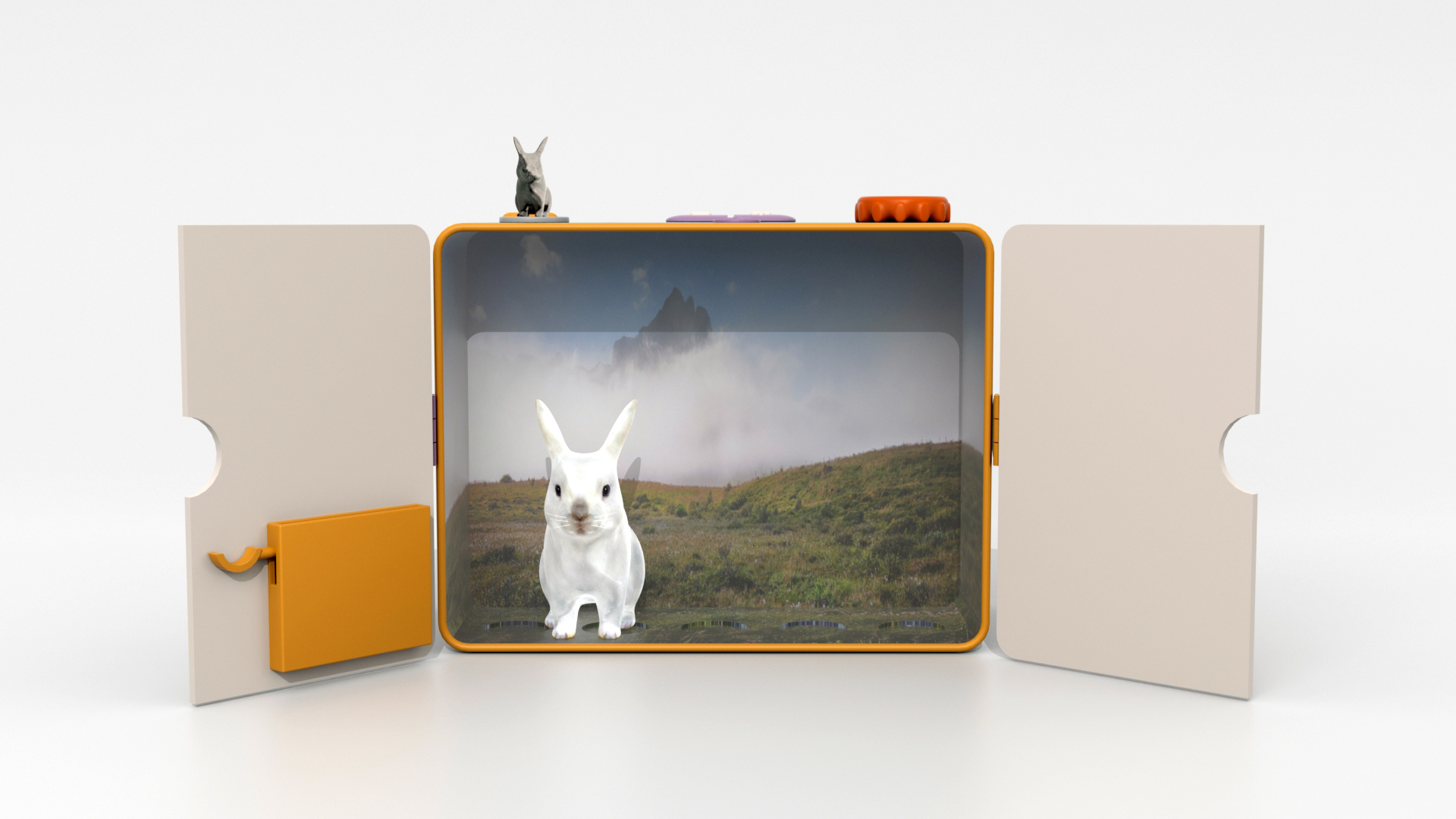 Hare inside play box in summer scene