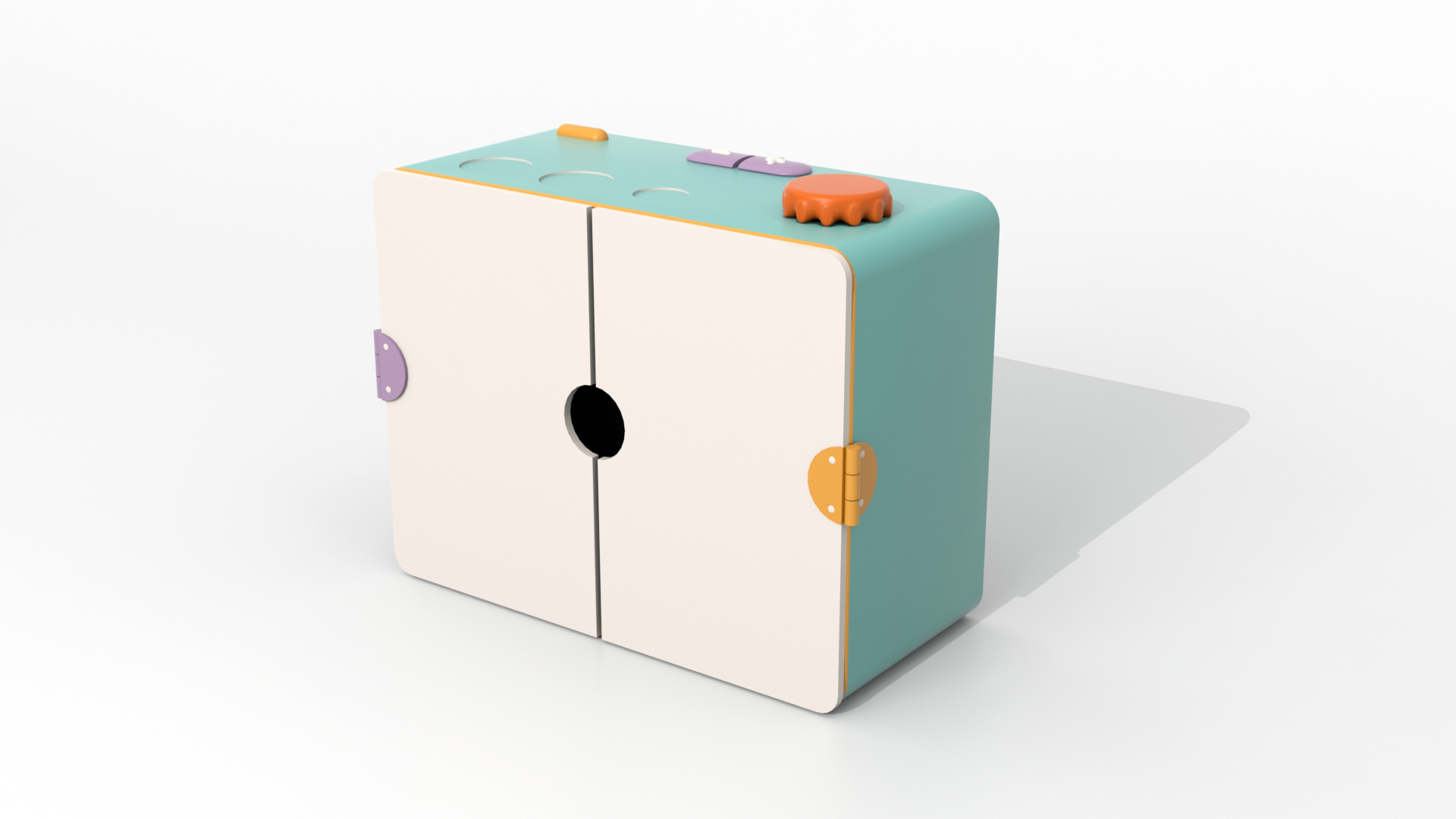 Front view of play box doors closed