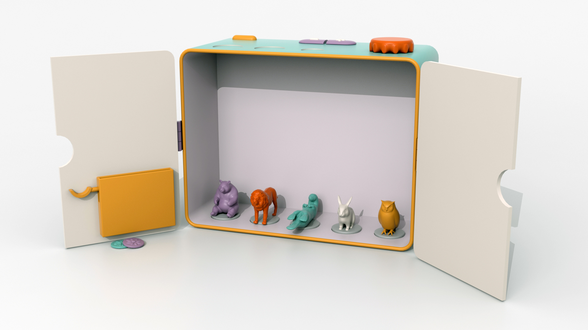 Figurines sitting inside play box