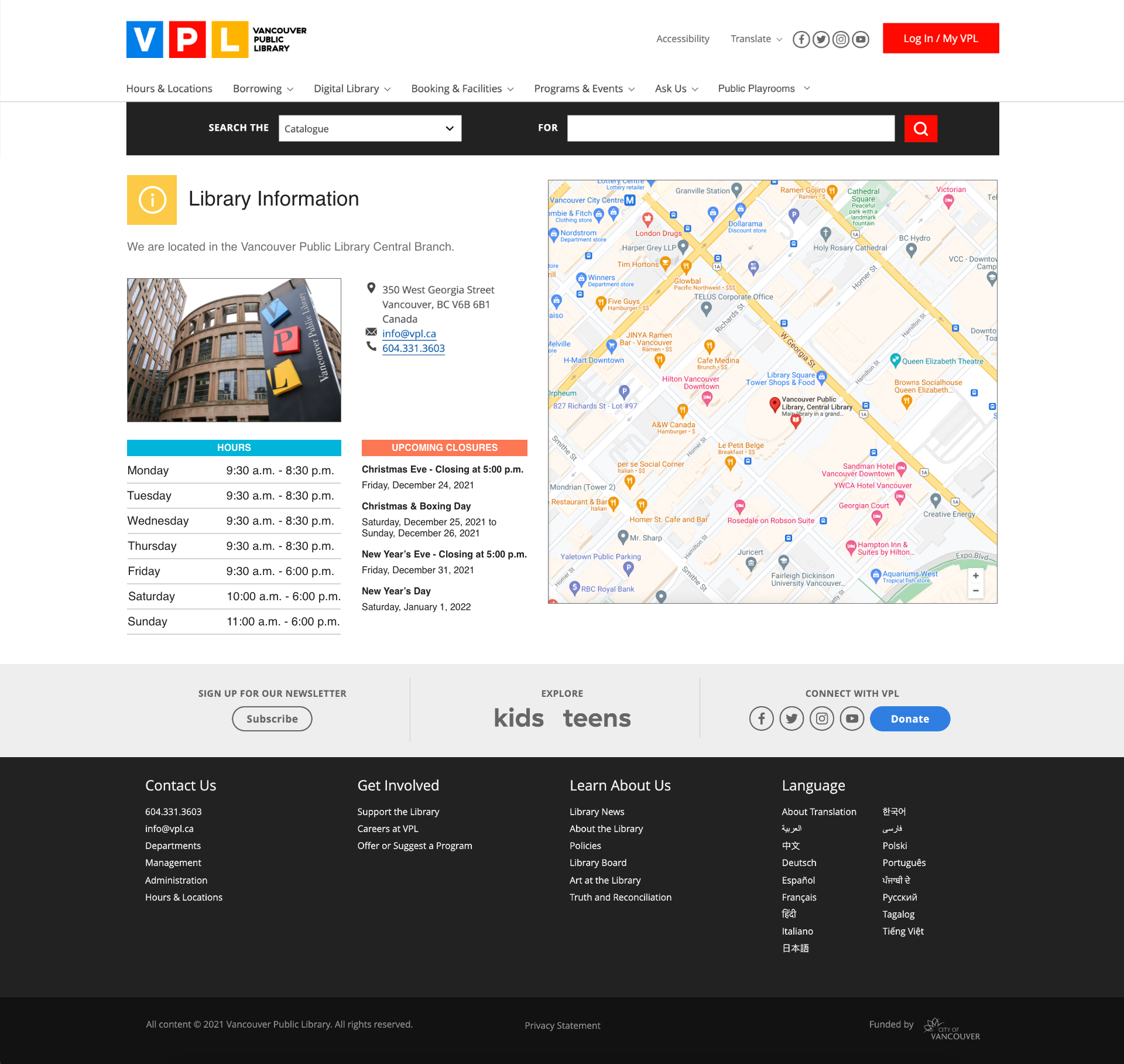 Library information page
