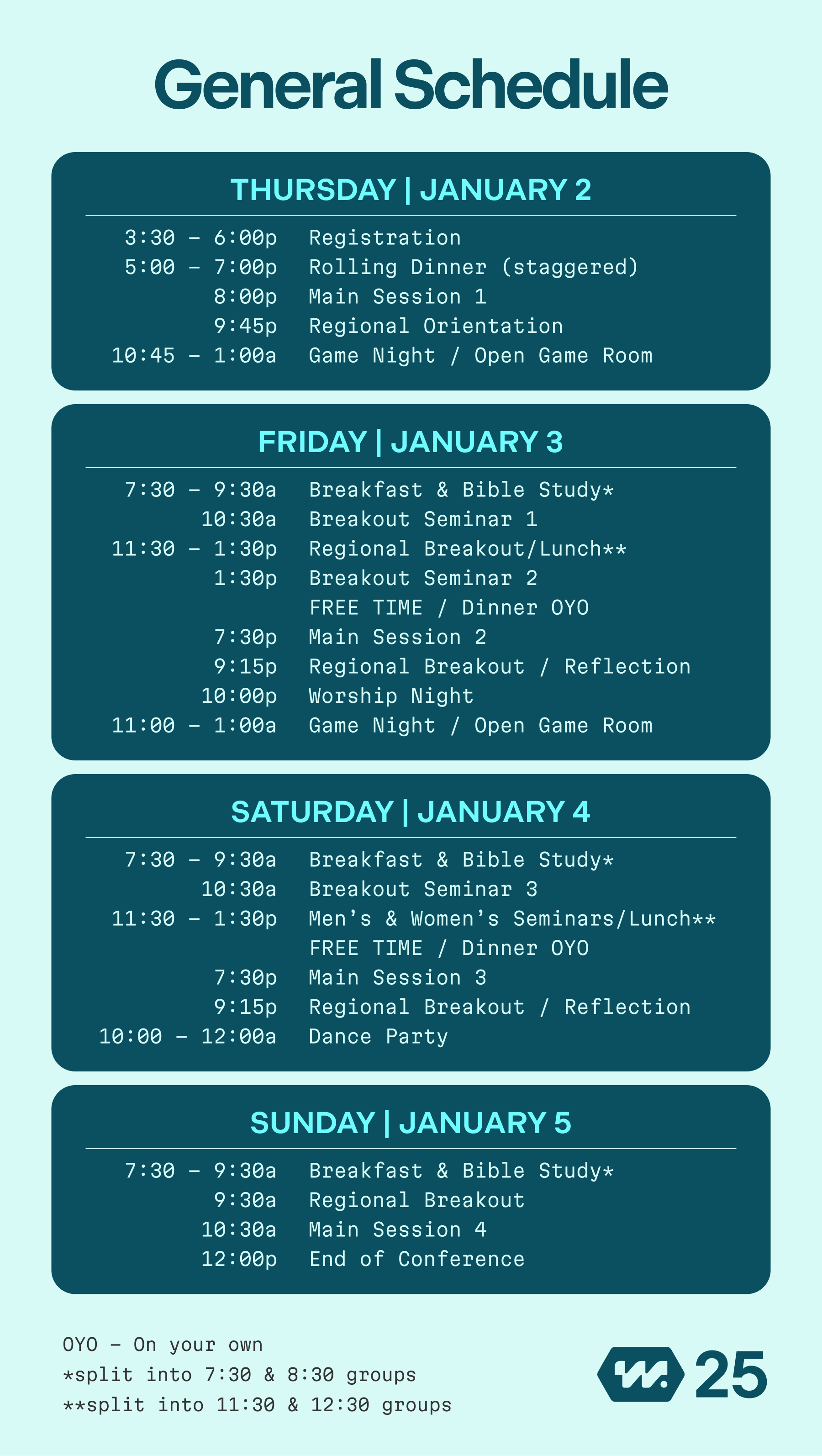 Winter Conference 2025 General Schedule