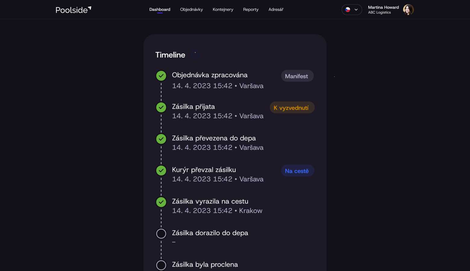 Timeline zásilky