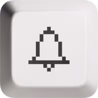 Touche de clavier blanche avec une icône de cloche en pixels.