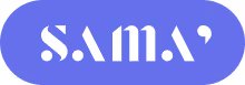 Bouton ovale violet avec le texte stylisé 'SAMA'.