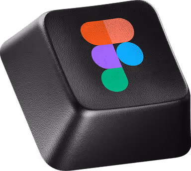 Touche de clavier noire en relief avec le logo coloré de Figma sur le dessus.