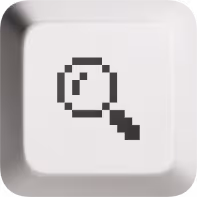 Touche de clavier blanche avec une icône de loupe pixelisée noire.