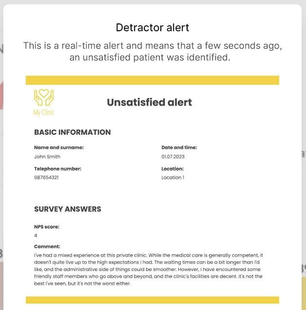 An example of a detractor alert sent by InsiderCX platform.