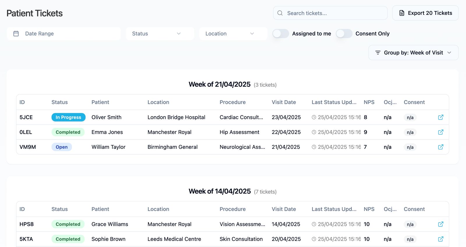 InsiderCX patient ticketing system dashboard.