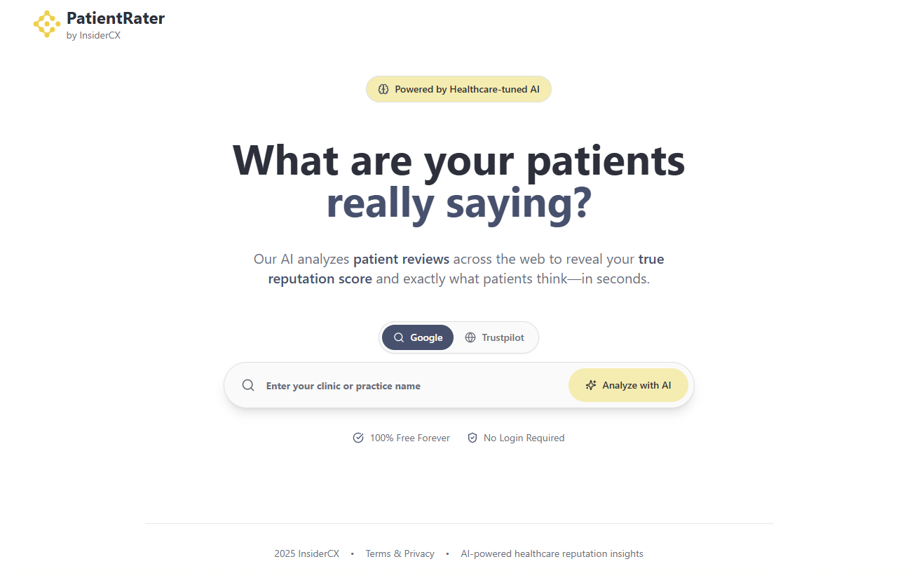 Screenshot of a Patient Rater tool by InsiderCX.