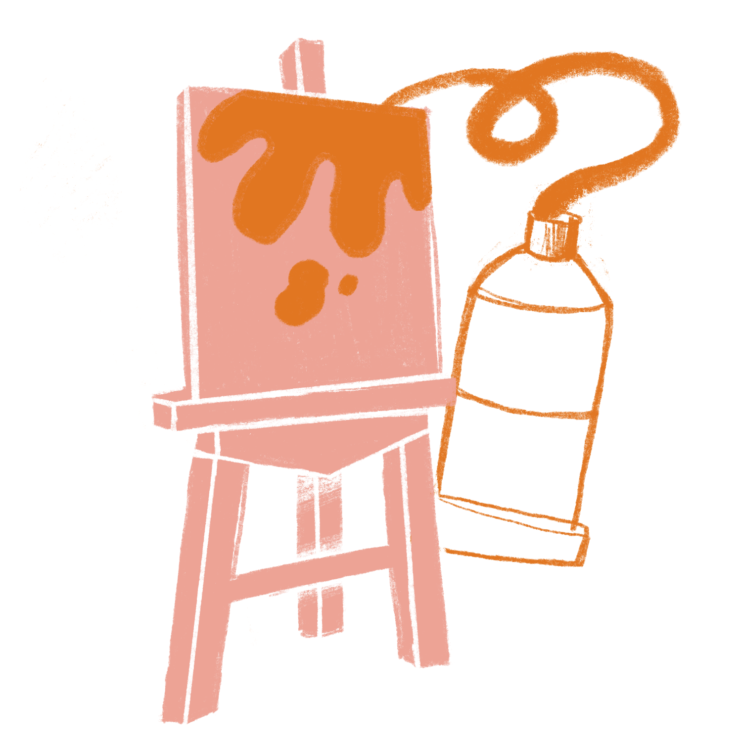 A canvas standing on a easel with paint flowing out of a paint tube