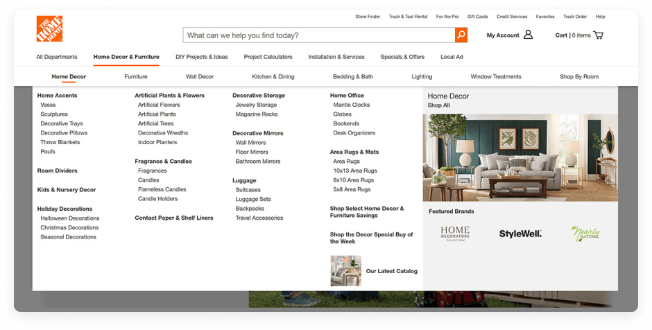 Home Depot mega menu