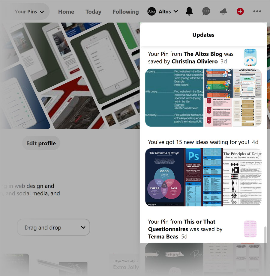 Pinterest - notifications