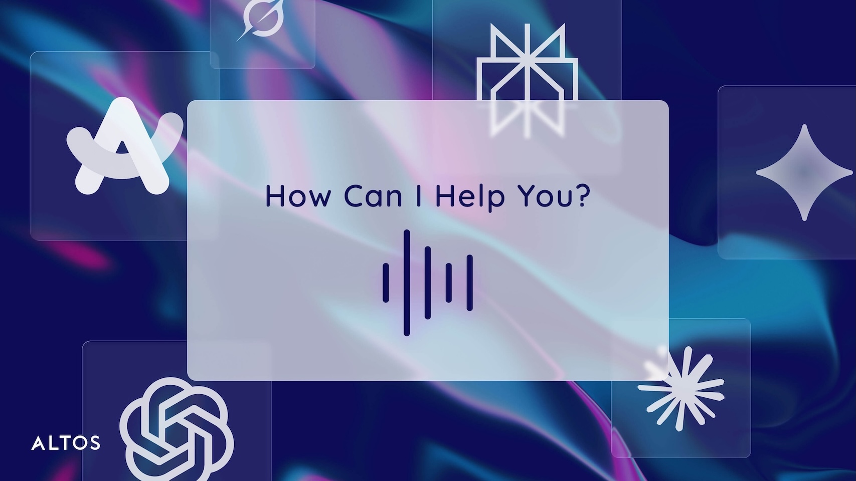 A digital graphic with the text "How Can I Help You?" centered on a blue abstract background with geometric icons.