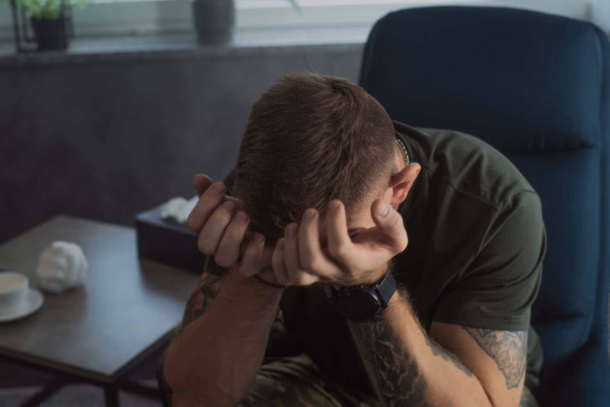 Man with a depression after traumatic brain injury.