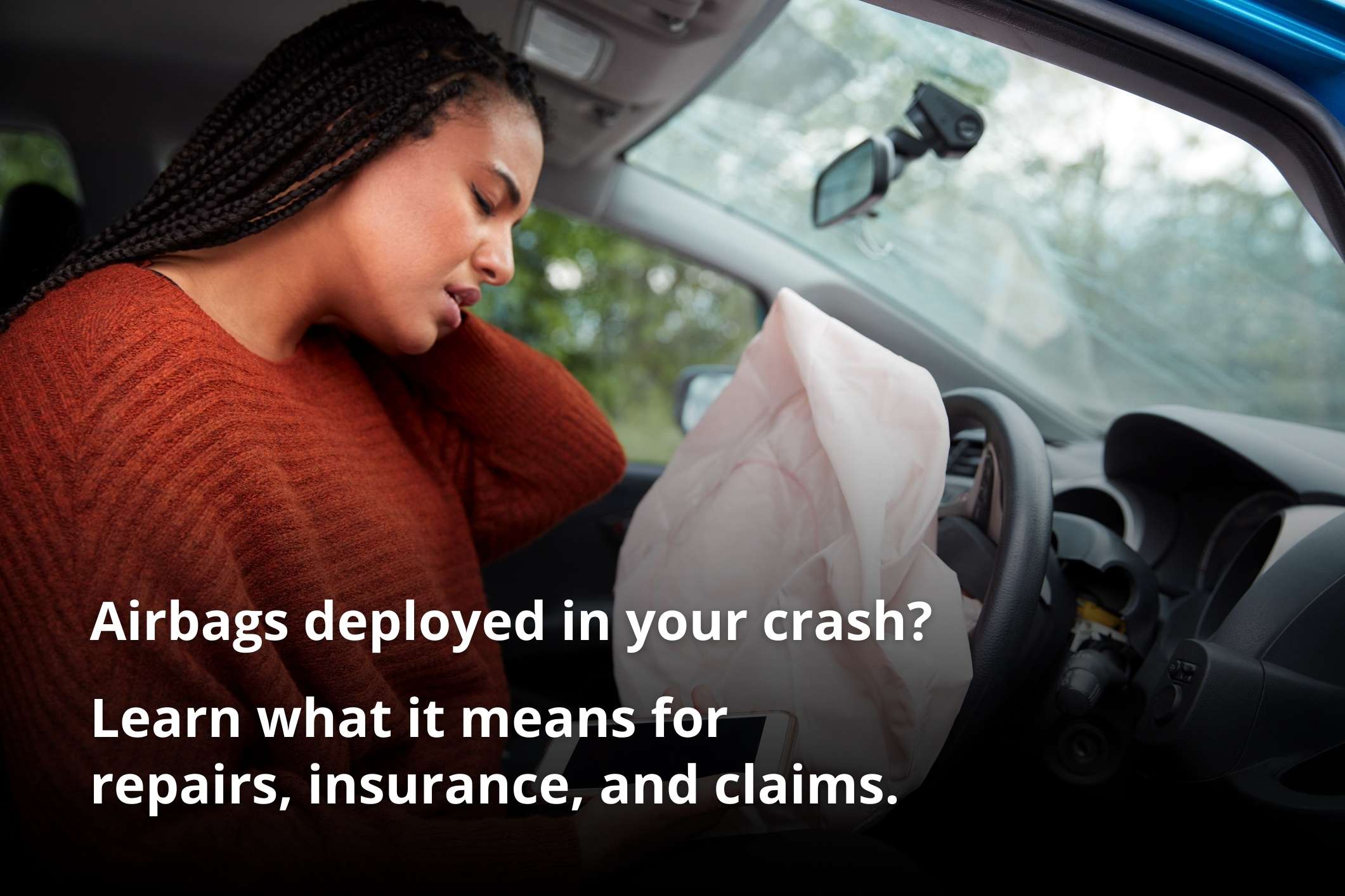 Woman after car crash, raising question: is a car totaled if airbags deploy in Virginia.